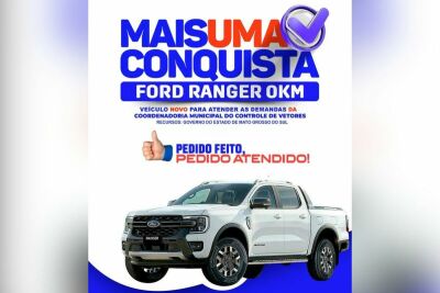 Imagem da notícia Alcinópolis recebe Ford Ranger 0 KM para controle de vetores